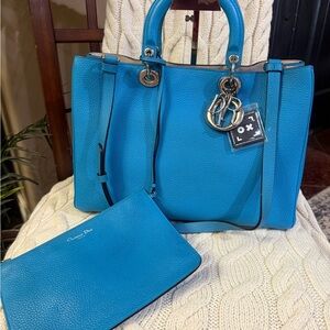 Dior Large Diorissimo Vibrant Blue Tote with Pouch, Original Strap, and COA